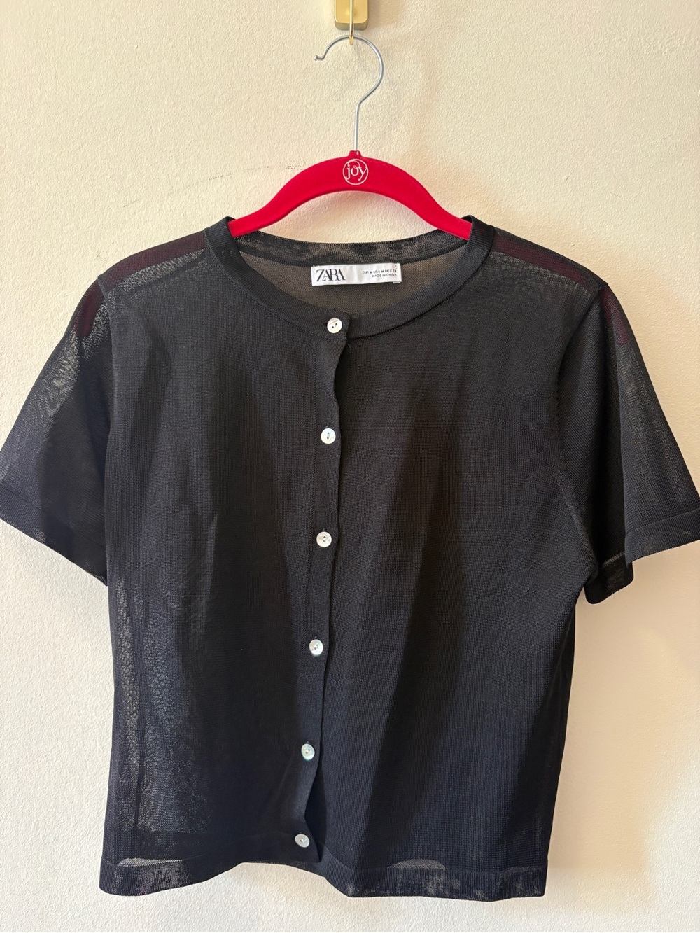 Zara Black Short-Sleeve Button Front Top
